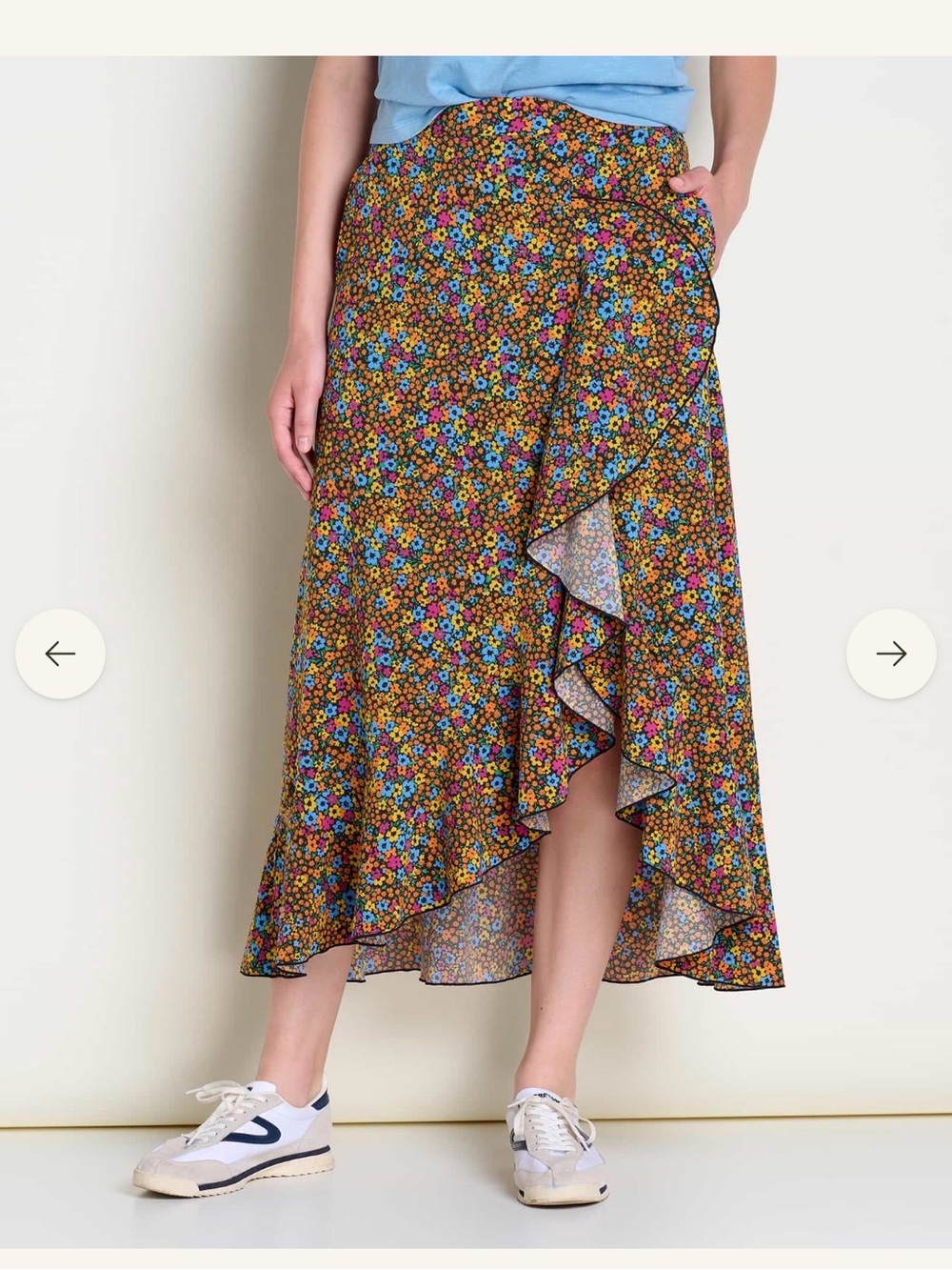 Toad&Co Multicolor Floral High-Low Ruffle Wrap Skirt